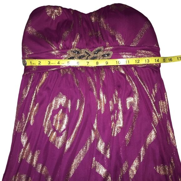 BCX Strapless High Low Wine Gold Dress Size 11 Beaded Waist Semi Formal - Picture 10 of 12